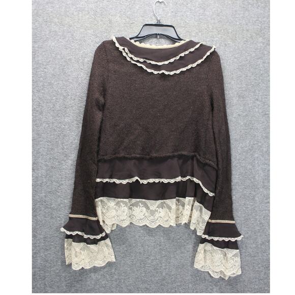 Y2K 90s Vtg Rene Derhy Sweater top Brown Size 6/8 Brown Lace Mohair Hippie Boho - Picture 3 of 6